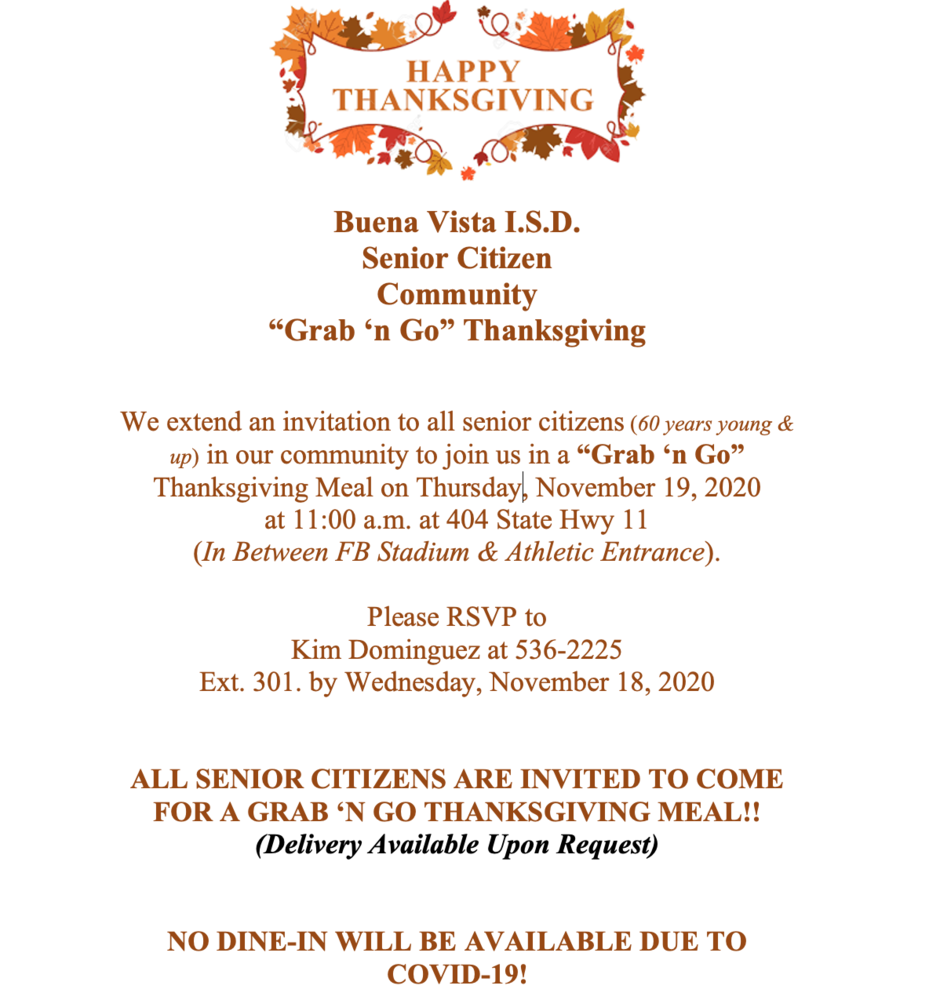 Senior Citizen Thanksgiving-"Grab 'n Go"
