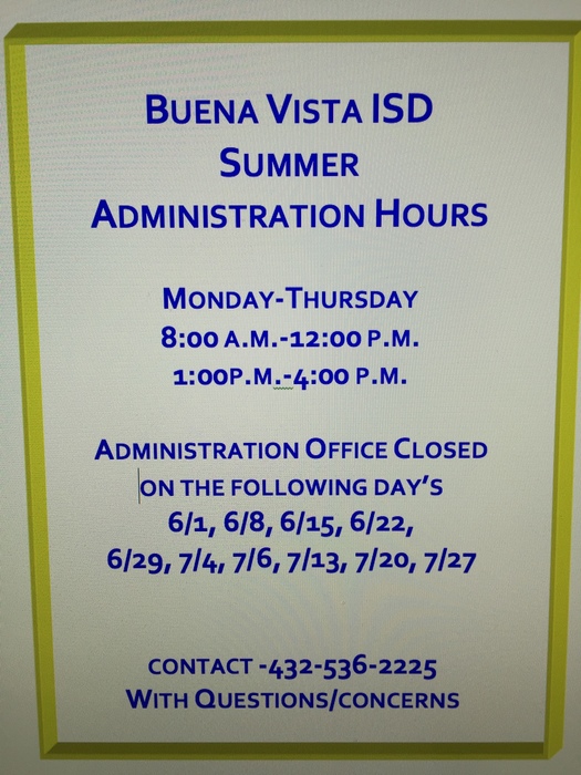 Summer Administration Hours